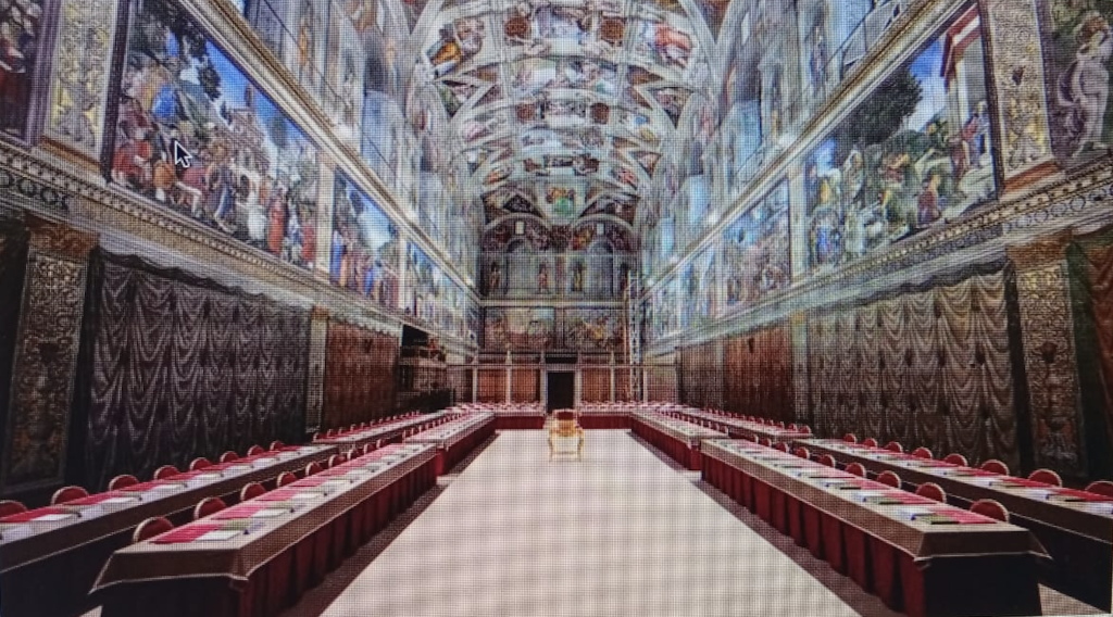 ESTE es el escenario en la Capilla Sixtina, de la Basílica de San Pedro, donde 133 cardenales van a elegir al Papa No. 267 de la Iglesia católica, como sucesor de Jorge Mario Bergoglio Sivori, el finado Papa Francisco. El cónclave se abrirá mañana y durará varios días –se cree que tres--, hasta que salga la fumata blanca.
